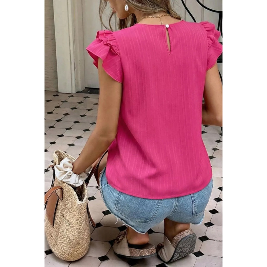 Ruffled Round Neck Blouse Apparel and Accessories