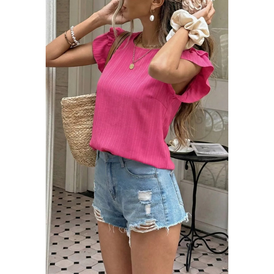 Ruffled Round Neck Blouse Apparel and Accessories