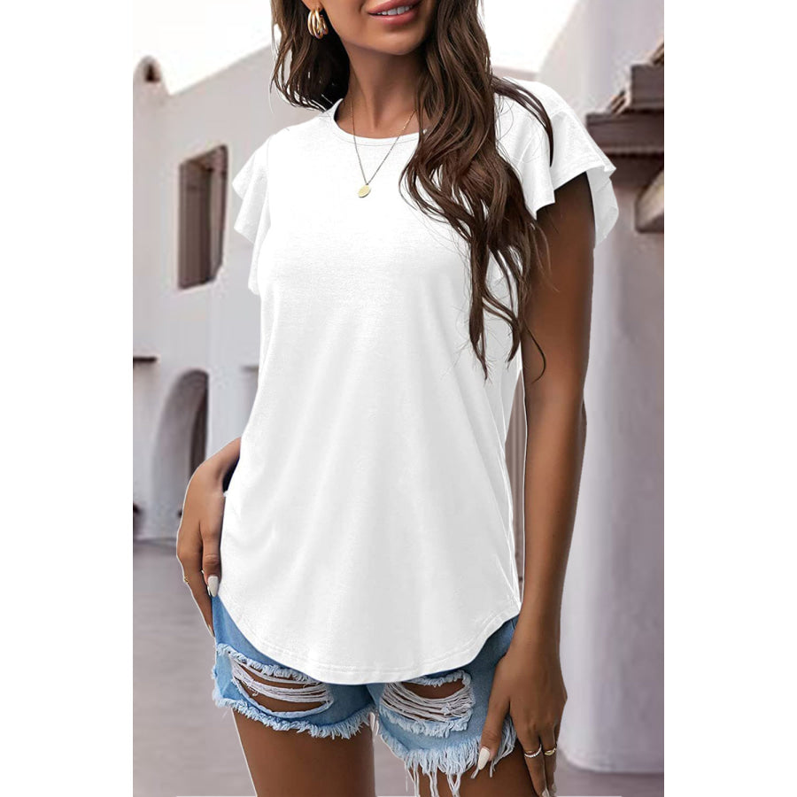 Ruffled Round Neck Cap Sleeve Blouse Apparel and Accessories