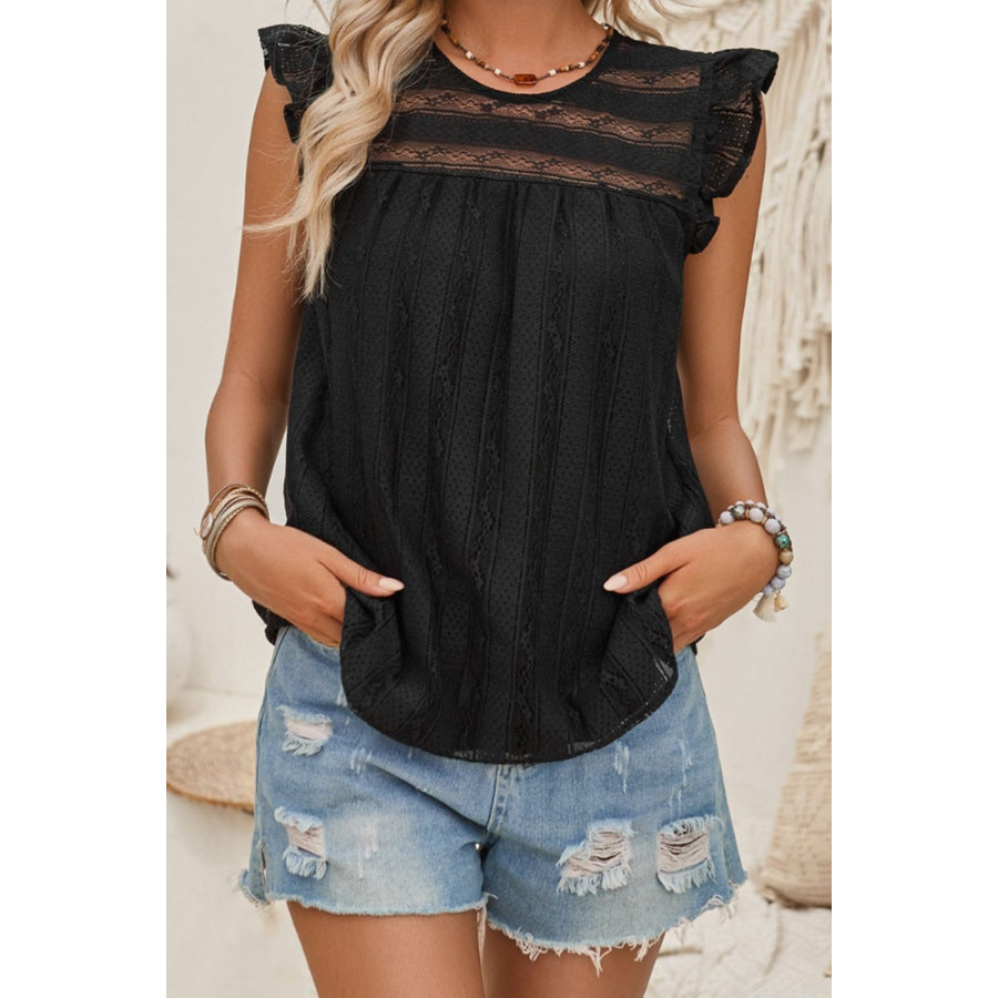 Ruffled Round Neck Cap Sleeve Blouse Apparel and Accessories