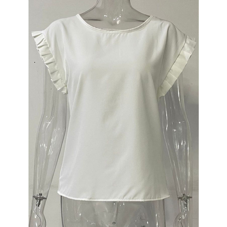 Ruffled Round Neck Cap Sleeve Blouse Apparel and Accessories