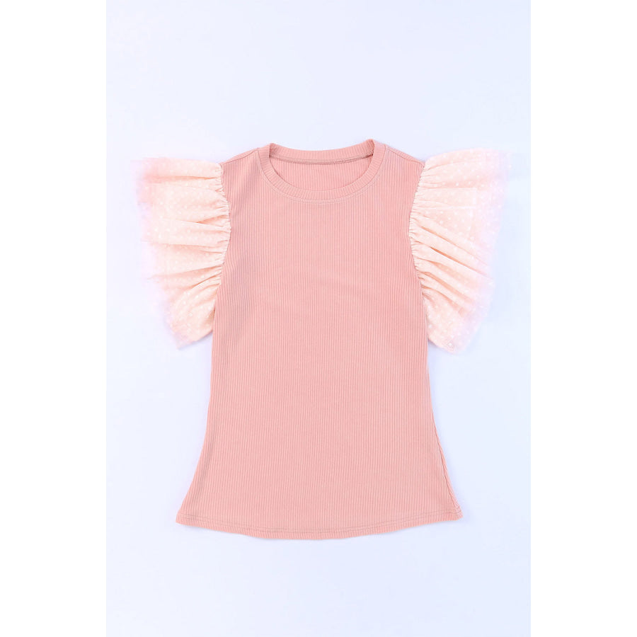 Ruffled Round Neck Cap Sleeve Blouse Apparel and Accessories