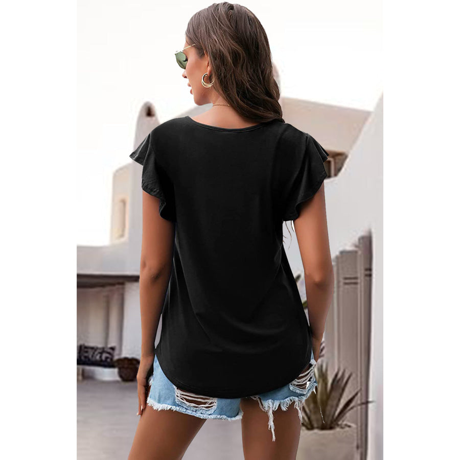 Ruffled Round Neck Cap Sleeve Blouse Apparel and Accessories