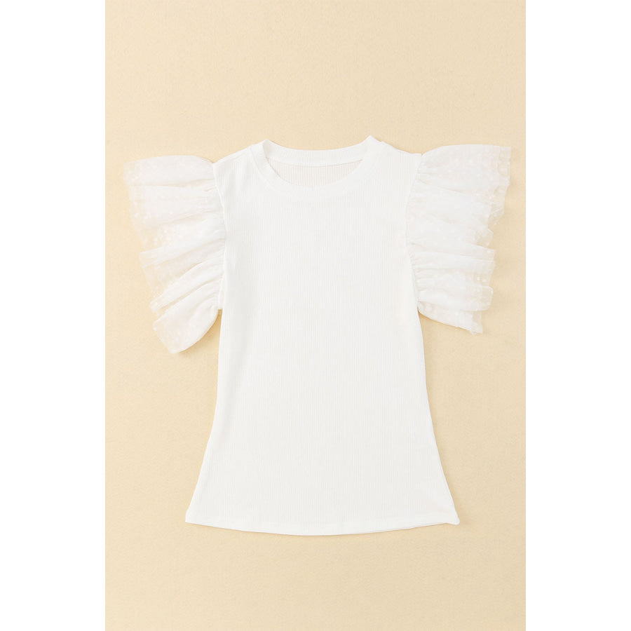 Ruffled Round Neck Cap Sleeve Blouse Apparel and Accessories