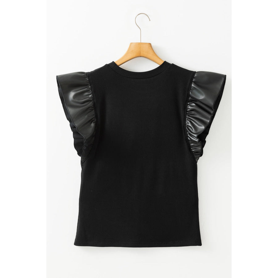 Ruffled Round Neck Cap Sleeve Blouse Apparel and Accessories