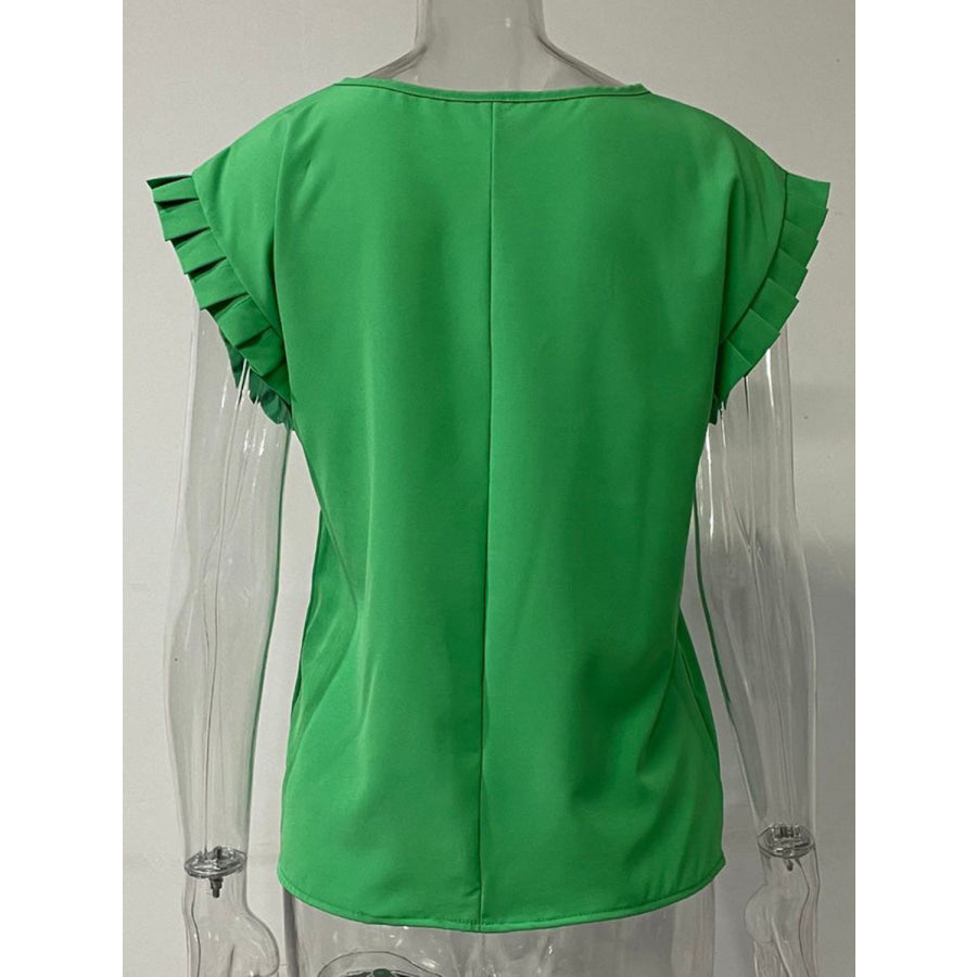 Ruffled Round Neck Cap Sleeve Blouse Apparel and Accessories