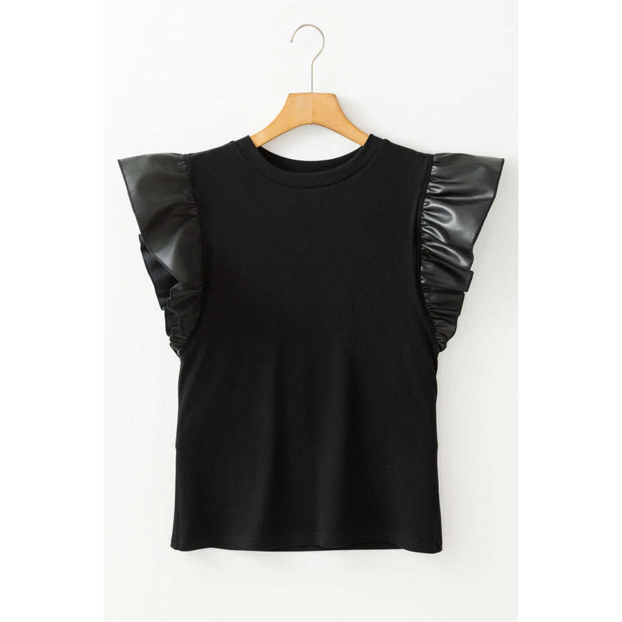 Ruffled Round Neck Cap Sleeve Blouse Apparel and Accessories