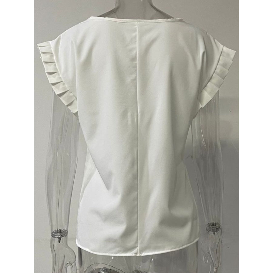 Ruffled Round Neck Cap Sleeve Blouse Apparel and Accessories