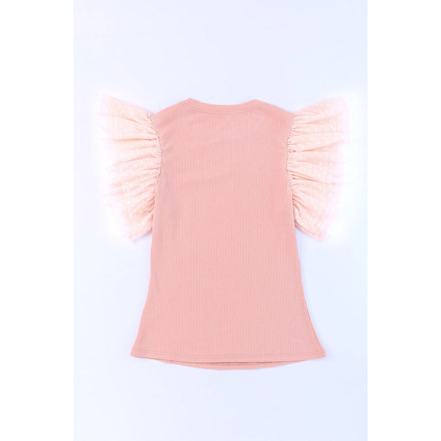 Ruffled Round Neck Cap Sleeve Blouse Apparel and Accessories