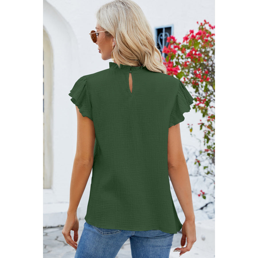 Ruffled Round Neck Cap Sleeve Blouse Apparel and Accessories