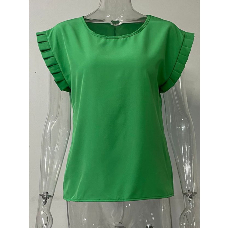 Ruffled Round Neck Cap Sleeve Blouse Apparel and Accessories