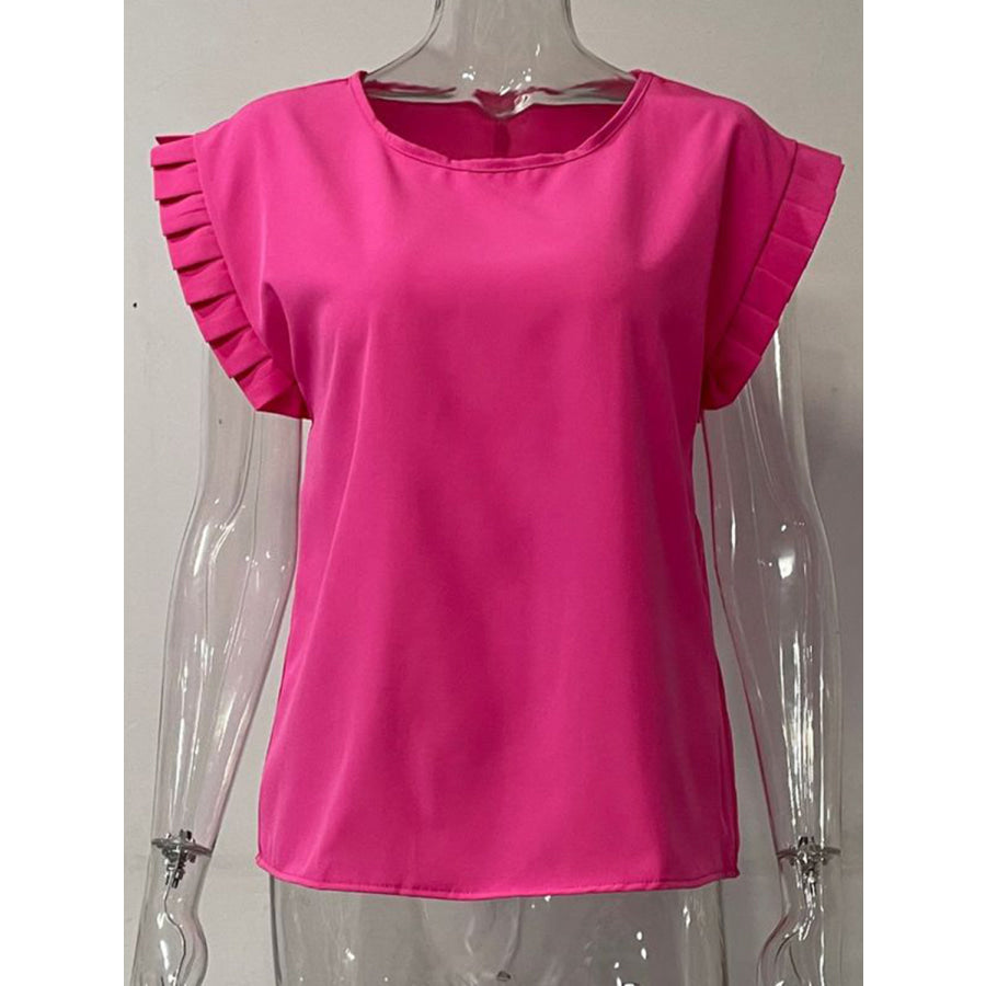 Ruffled Round Neck Cap Sleeve Blouse Apparel and Accessories