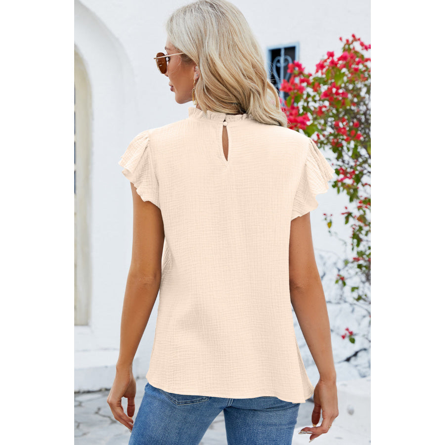 Ruffled Round Neck Cap Sleeve Blouse Apparel and Accessories