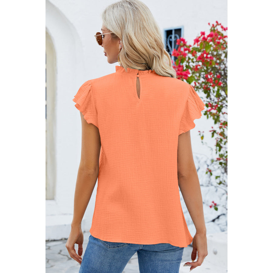 Ruffled Round Neck Cap Sleeve Blouse Apparel and Accessories