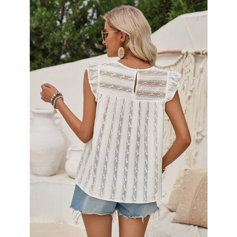 Ruffled Round Neck Cap Sleeve Blouse Apparel and Accessories