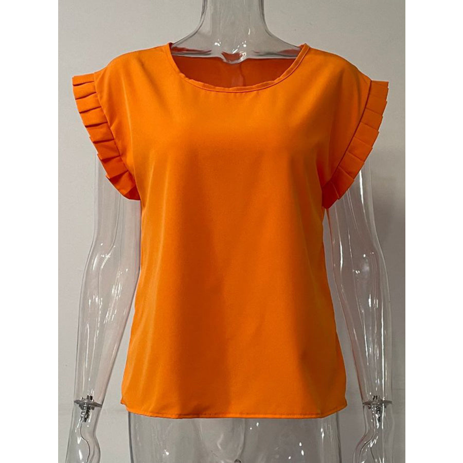 Ruffled Round Neck Cap Sleeve Blouse Apparel and Accessories