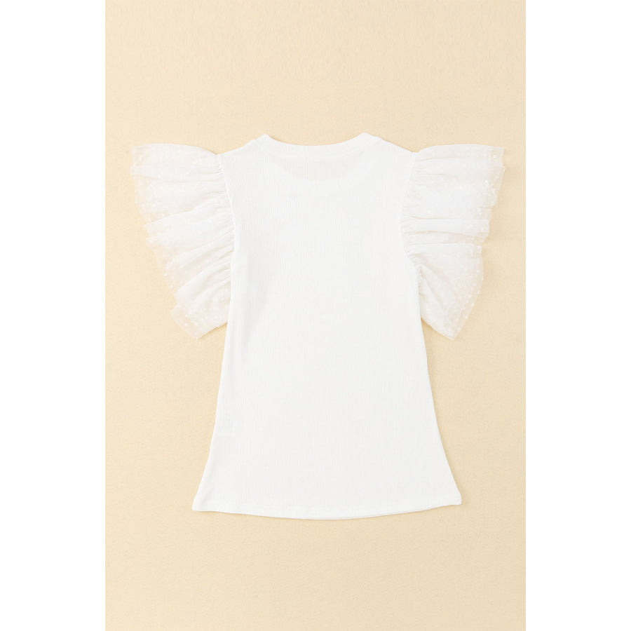 Ruffled Round Neck Cap Sleeve Blouse Apparel and Accessories