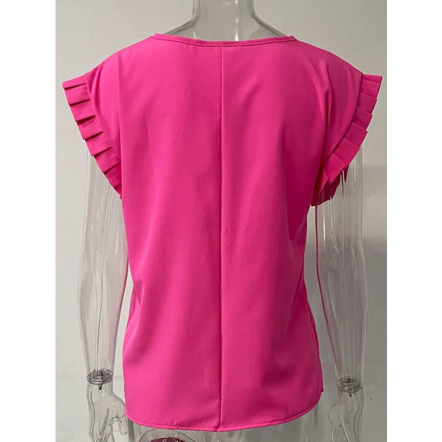 Ruffled Round Neck Cap Sleeve Blouse Apparel and Accessories