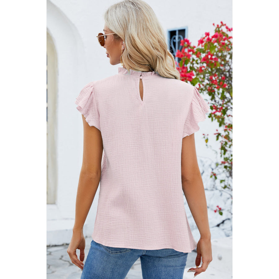 Ruffled Round Neck Cap Sleeve Blouse Apparel and Accessories