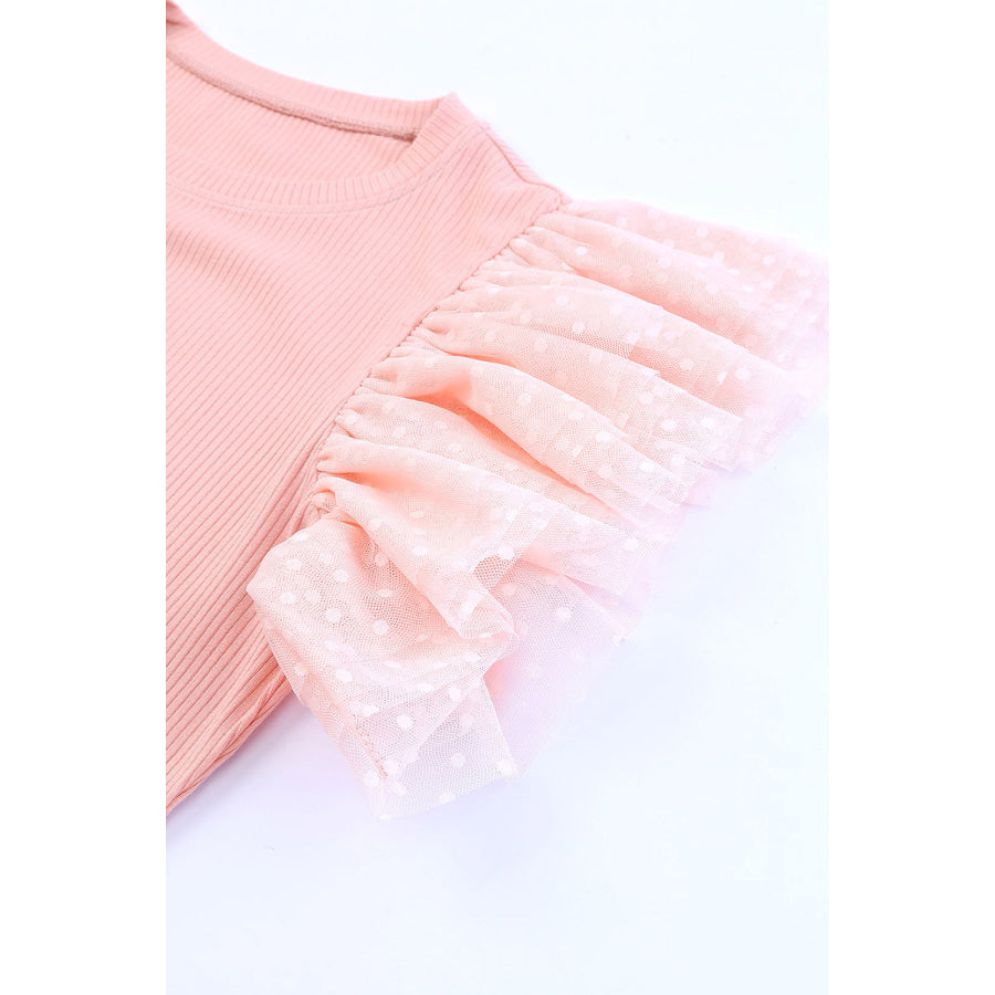 Ruffled Round Neck Cap Sleeve Blouse Apparel and Accessories