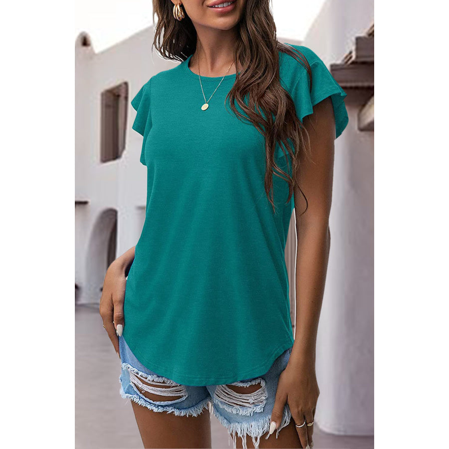 Ruffled Round Neck Cap Sleeve Blouse Apparel and Accessories