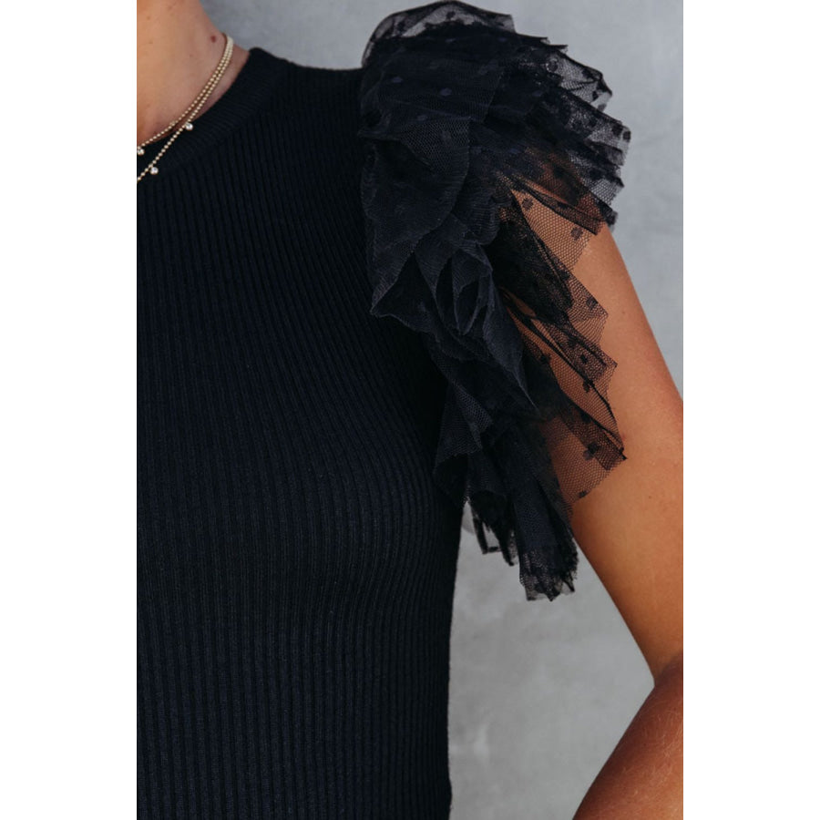 Ruffled Round Neck Cap Sleeve Blouse Apparel and Accessories