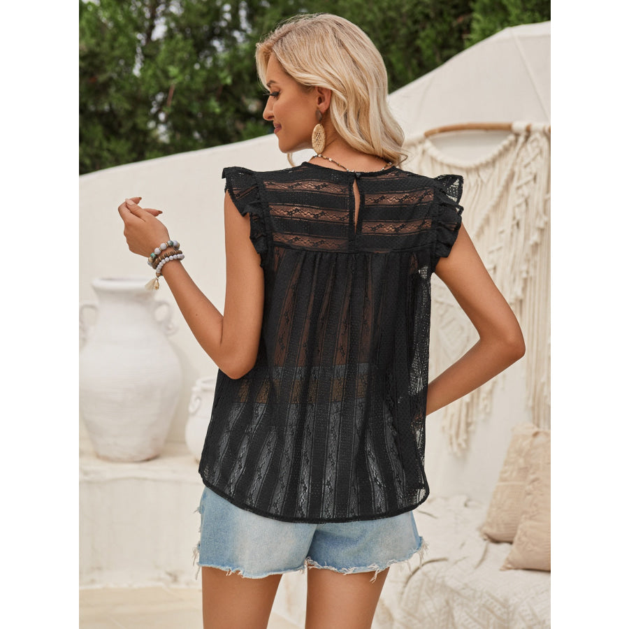 Ruffled Round Neck Cap Sleeve Blouse Apparel and Accessories