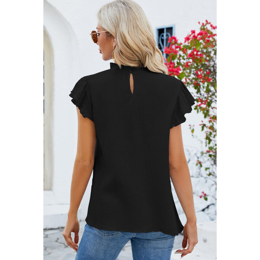 Ruffled Round Neck Cap Sleeve Blouse Apparel and Accessories