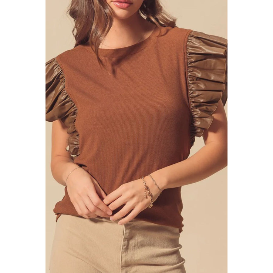 Ruffled Round Neck Cap Sleeve Blouse Apparel and Accessories