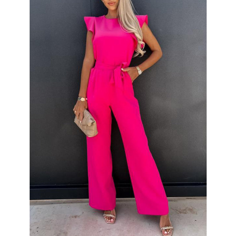 Ruffled Round Neck Cap Sleeve Jumpsuit Apparel and Accessories