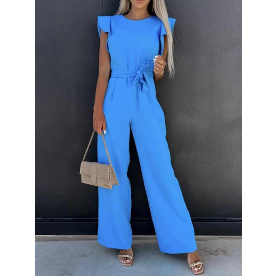 Ruffled Round Neck Cap Sleeve Jumpsuit Apparel and Accessories