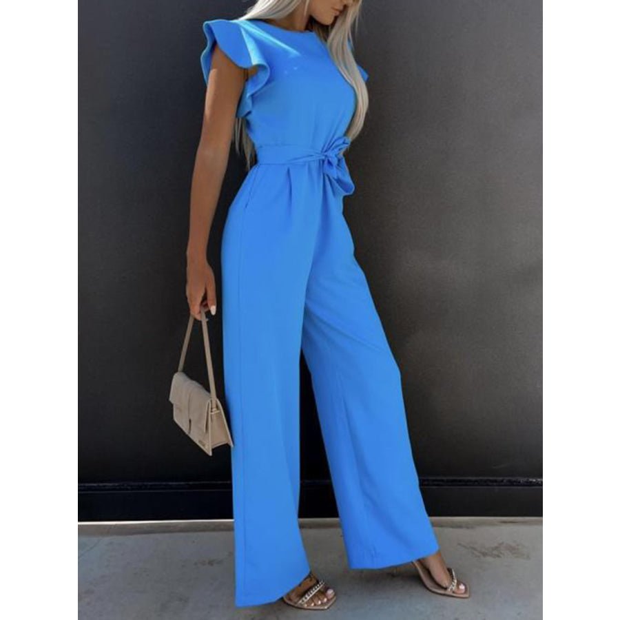 Ruffled Round Neck Cap Sleeve Jumpsuit Apparel and Accessories
