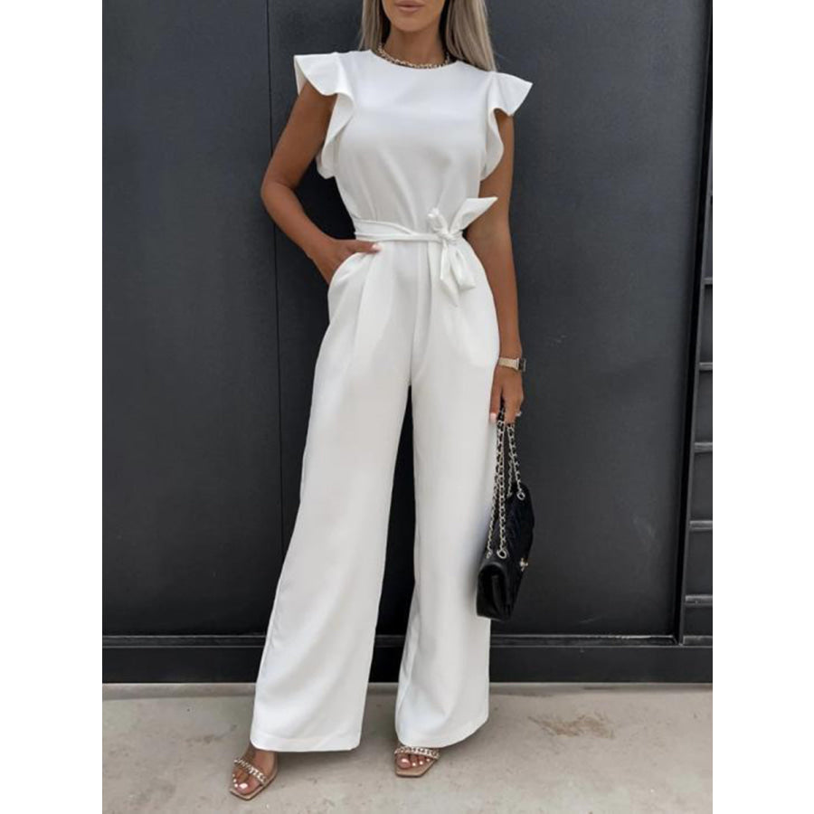 Ruffled Round Neck Cap Sleeve Jumpsuit Apparel and Accessories