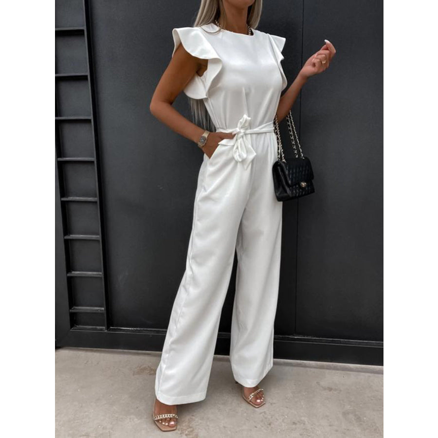 Ruffled Round Neck Cap Sleeve Jumpsuit Apparel and Accessories
