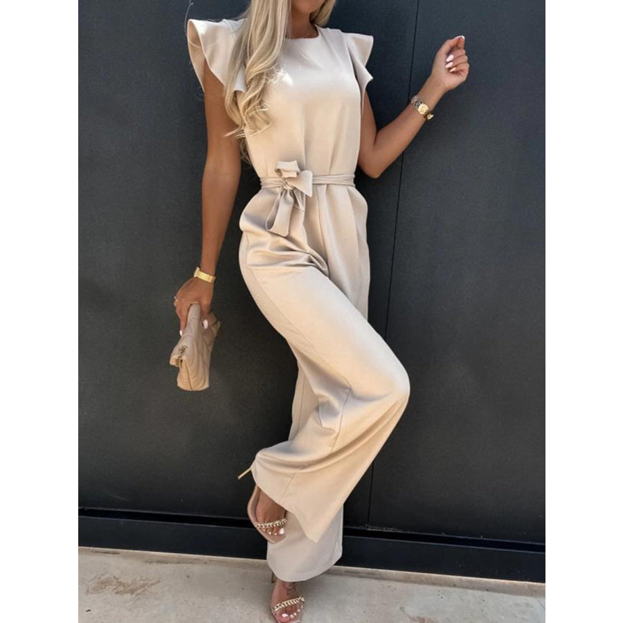 Ruffled Round Neck Cap Sleeve Jumpsuit Apparel and Accessories