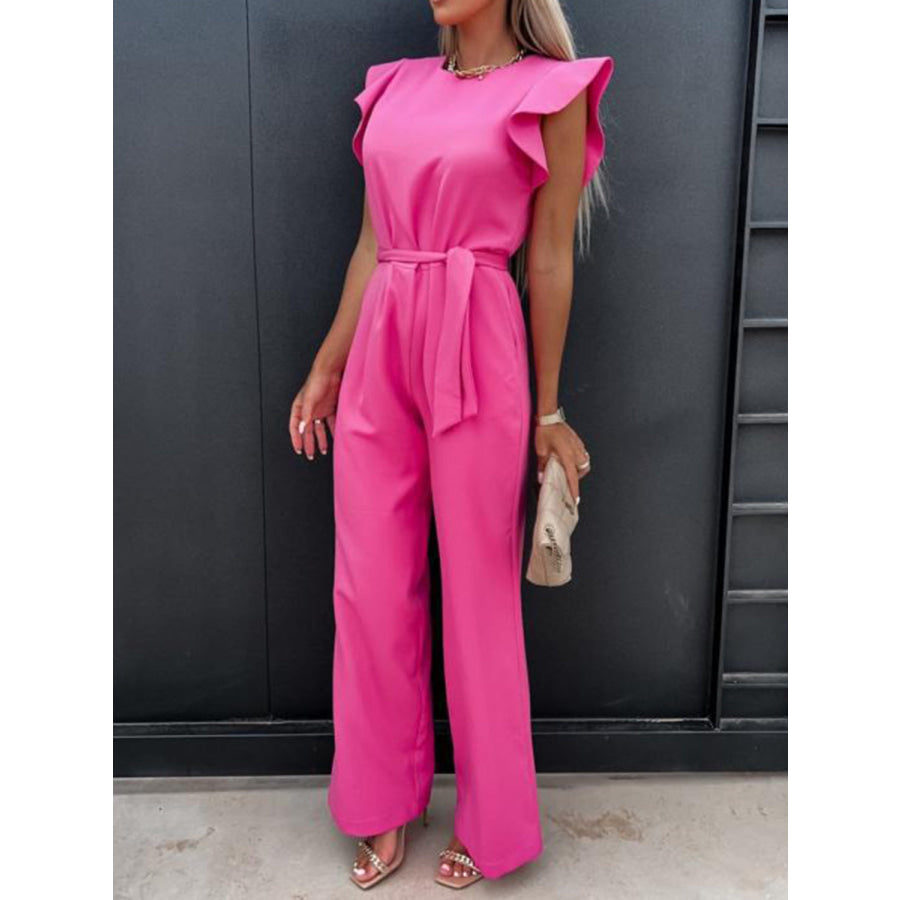 Ruffled Round Neck Cap Sleeve Jumpsuit Apparel and Accessories