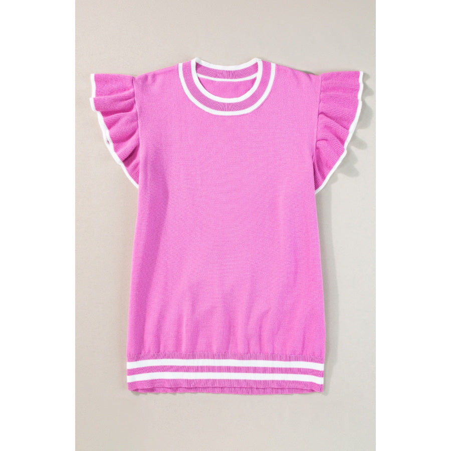 Ruffled Round Neck Cap Sleeve Knit Top Apparel and Accessories