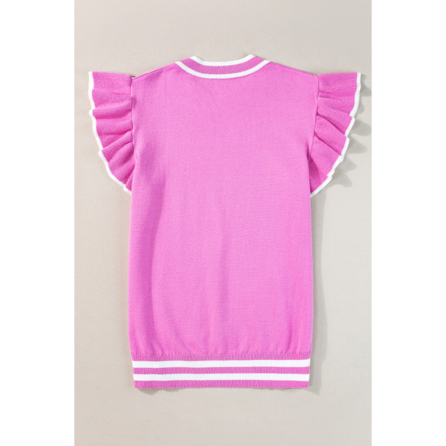 Ruffled Round Neck Cap Sleeve Knit Top Apparel and Accessories