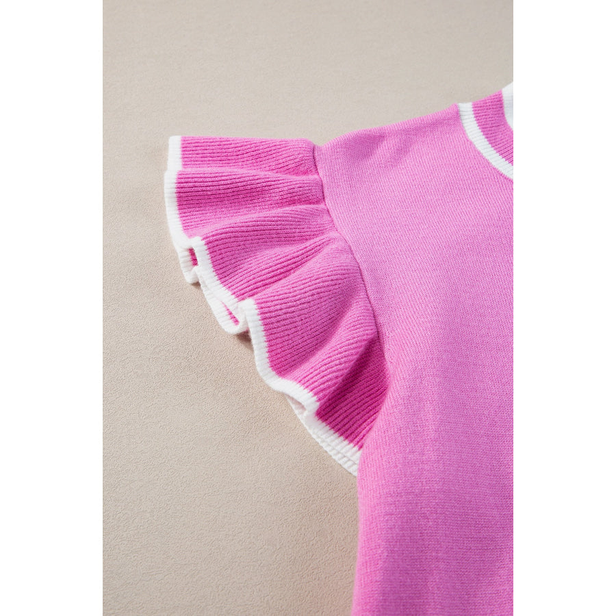 Ruffled Round Neck Cap Sleeve Knit Top Apparel and Accessories
