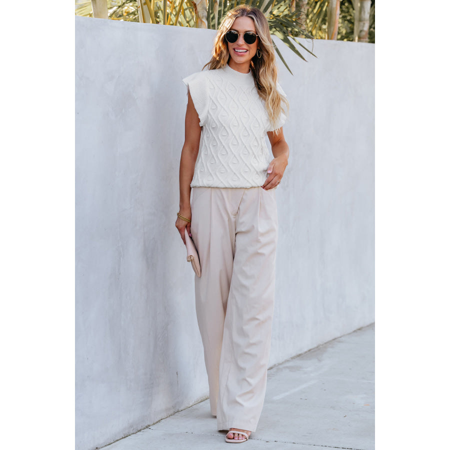 Ruffled Round Neck Cap Sleeve Knit Top Apparel and Accessories