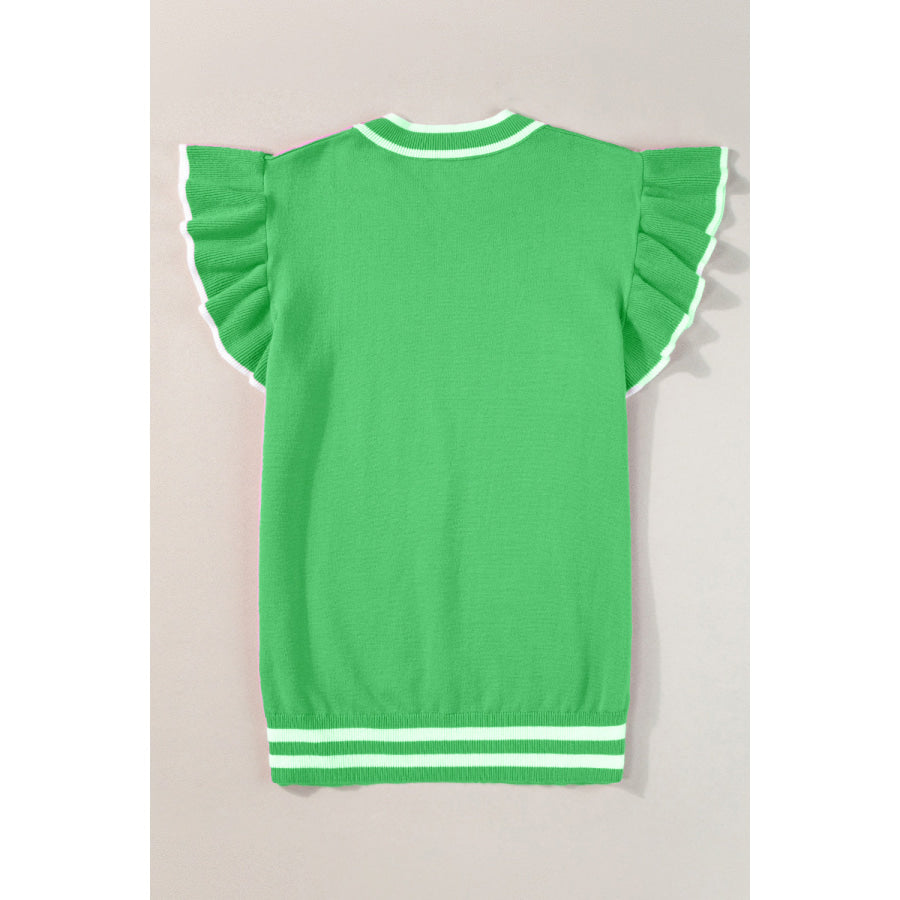 Ruffled Round Neck Cap Sleeve Knit Top Apparel and Accessories