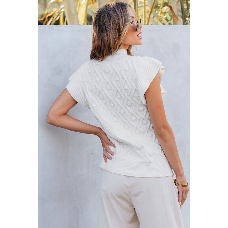 Ruffled Round Neck Cap Sleeve Knit Top Apparel and Accessories