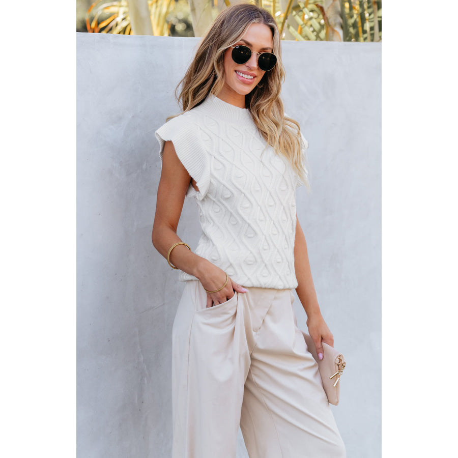 Ruffled Round Neck Cap Sleeve Knit Top Apparel and Accessories