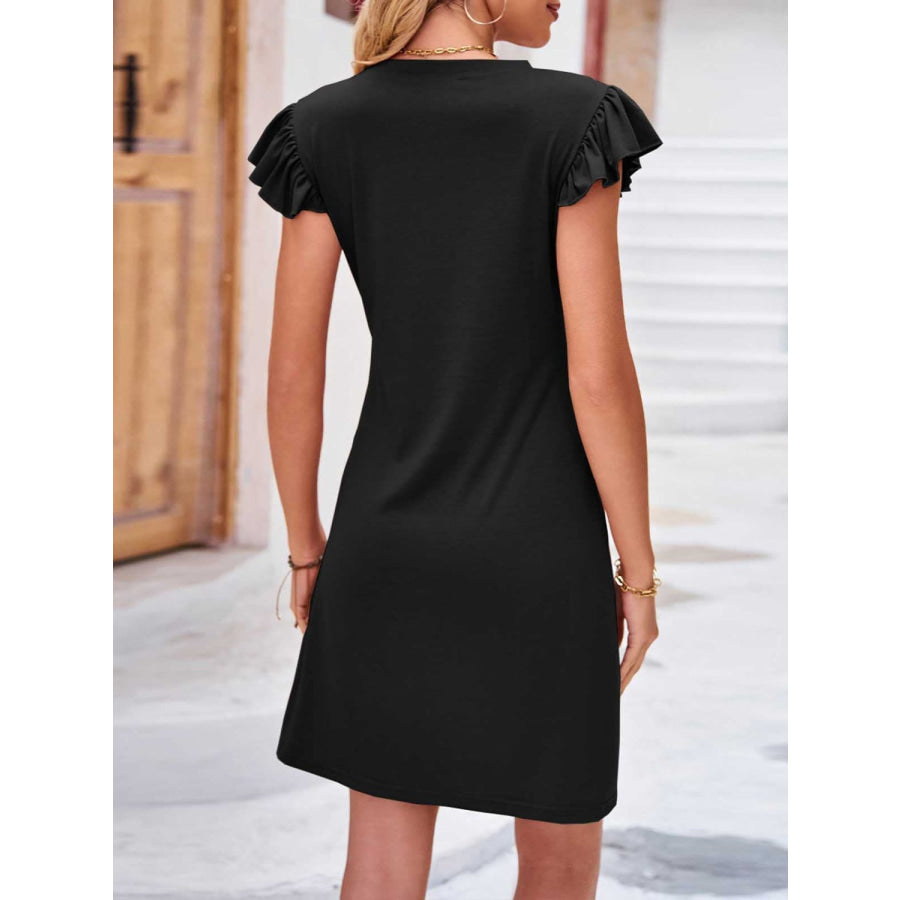 Ruffled Round Neck Cap Sleeve Mini Dress Apparel and Accessories