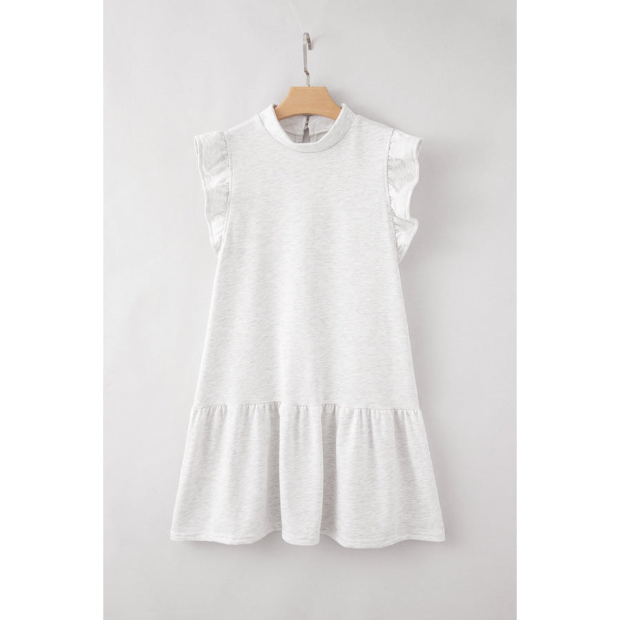 Ruffled Round Neck Cap Sleeve Mini Dress White / S Apparel and Accessories