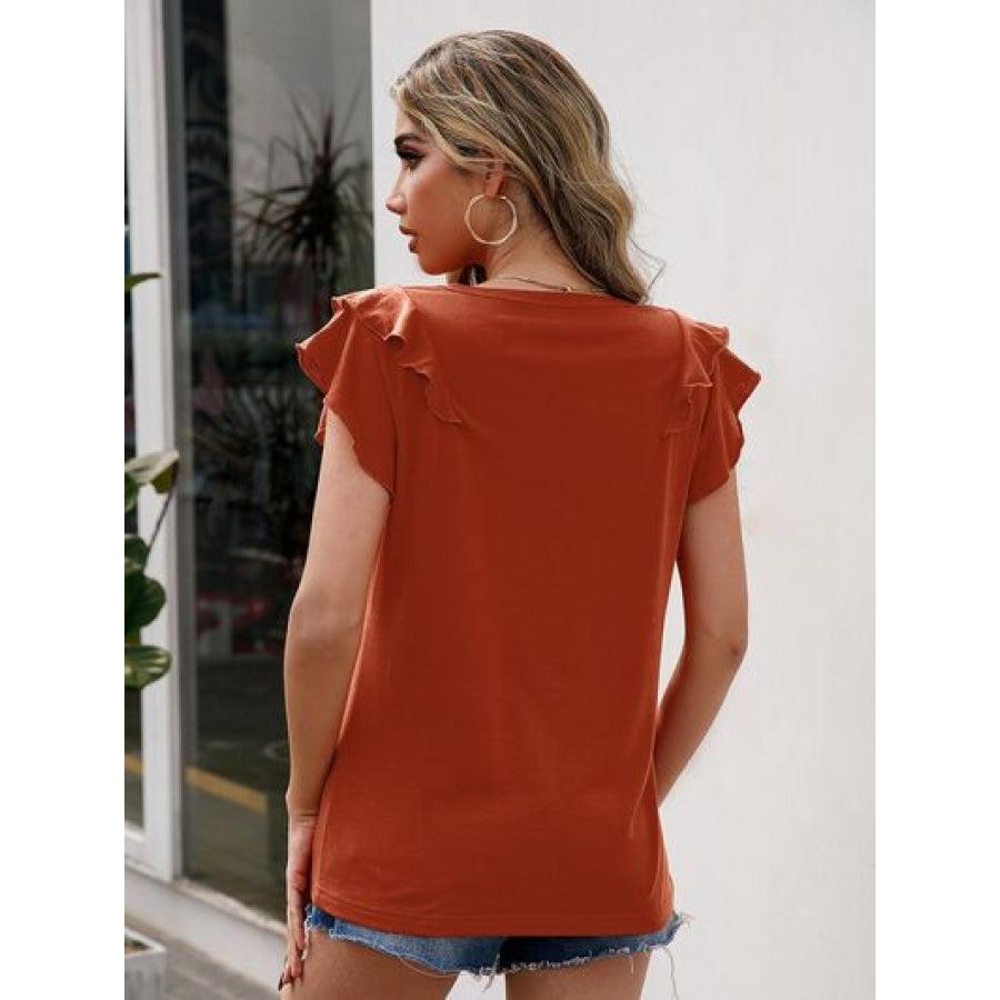 Ruffled Round Neck Cap Sleeve T - Shirt Apparel and Accessories