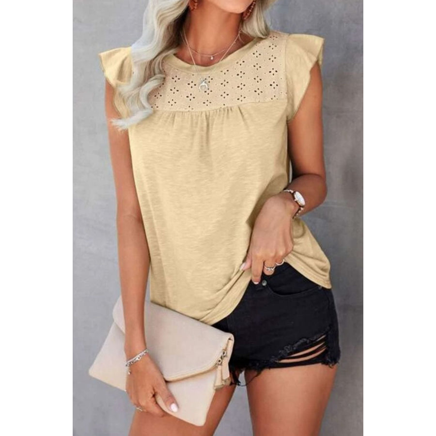 Ruffled Round Neck Cap Sleeve T - Shirt Apparel and Accessories