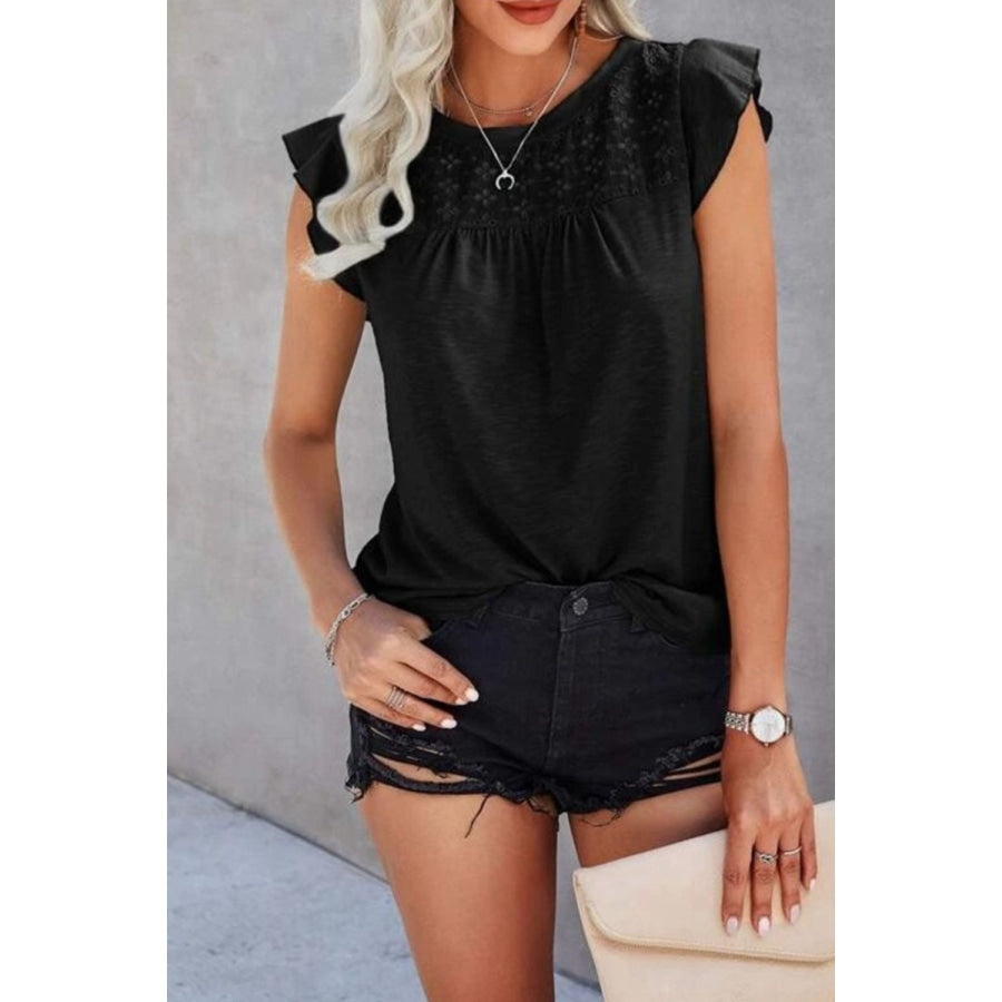 Ruffled Round Neck Cap Sleeve T - Shirt Apparel and Accessories