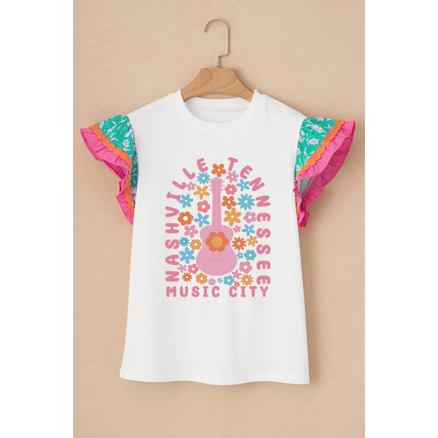 Ruffled Round Neck Cap Sleeve Top Apparel and Accessories