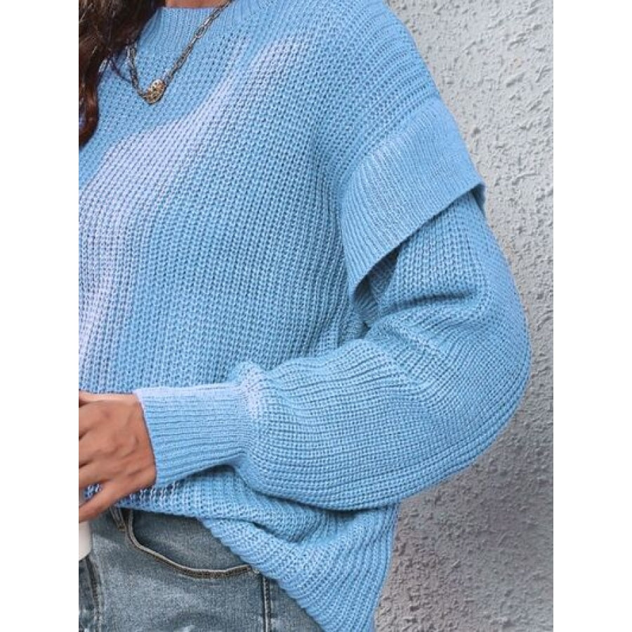 Ruffled Round Neck Dropped Shoulder Sweater Clothing